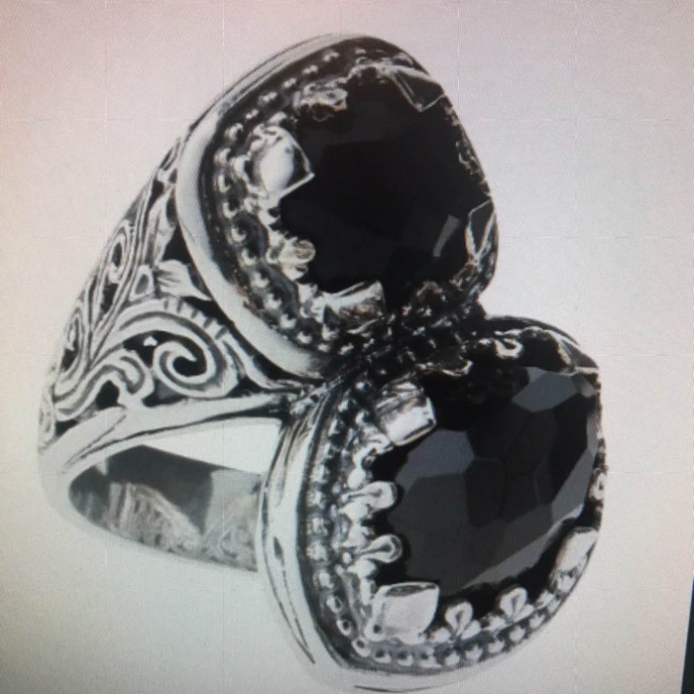 KONSTANTINO BLACK ONYX BYPASS FILIGREE RING